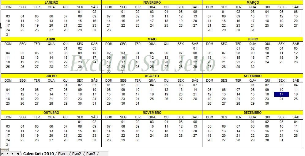 Calendário gerado pela macro